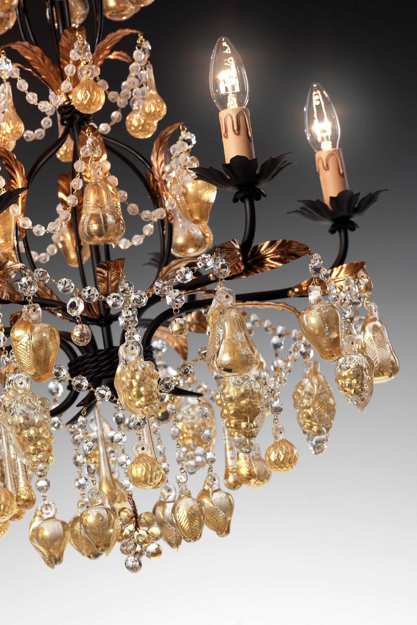 Golden Orchard Glass Chandelier - Black and Gold Frame