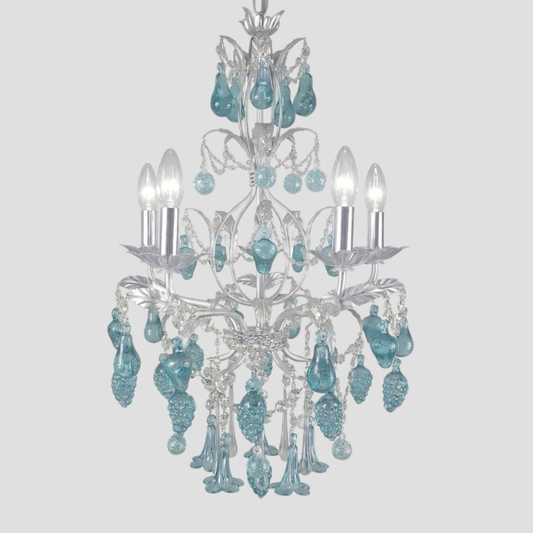 Murano orchard chandelier with silver frame and emerald green ornaments