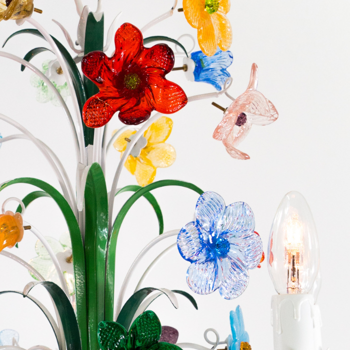 Bouquet Chandelier: Handcrafted Murano Glass Flowers on Tuscan Wrought Iron Frame