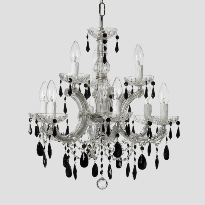 Murano crystal chandelier including black crystal ornaments