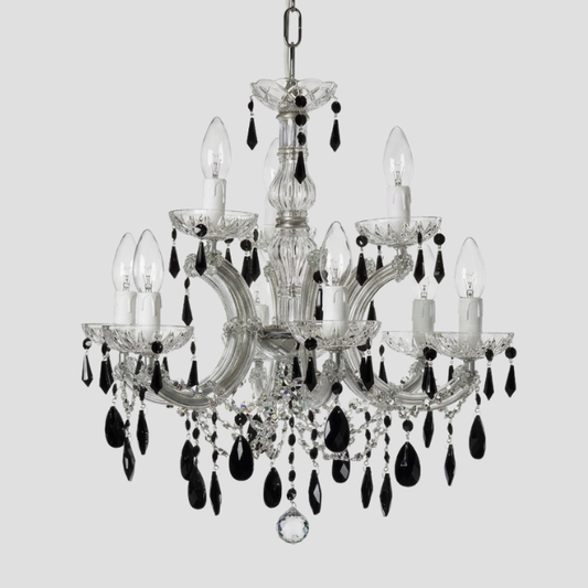 Murano crystal chandelier including black crystal ornaments