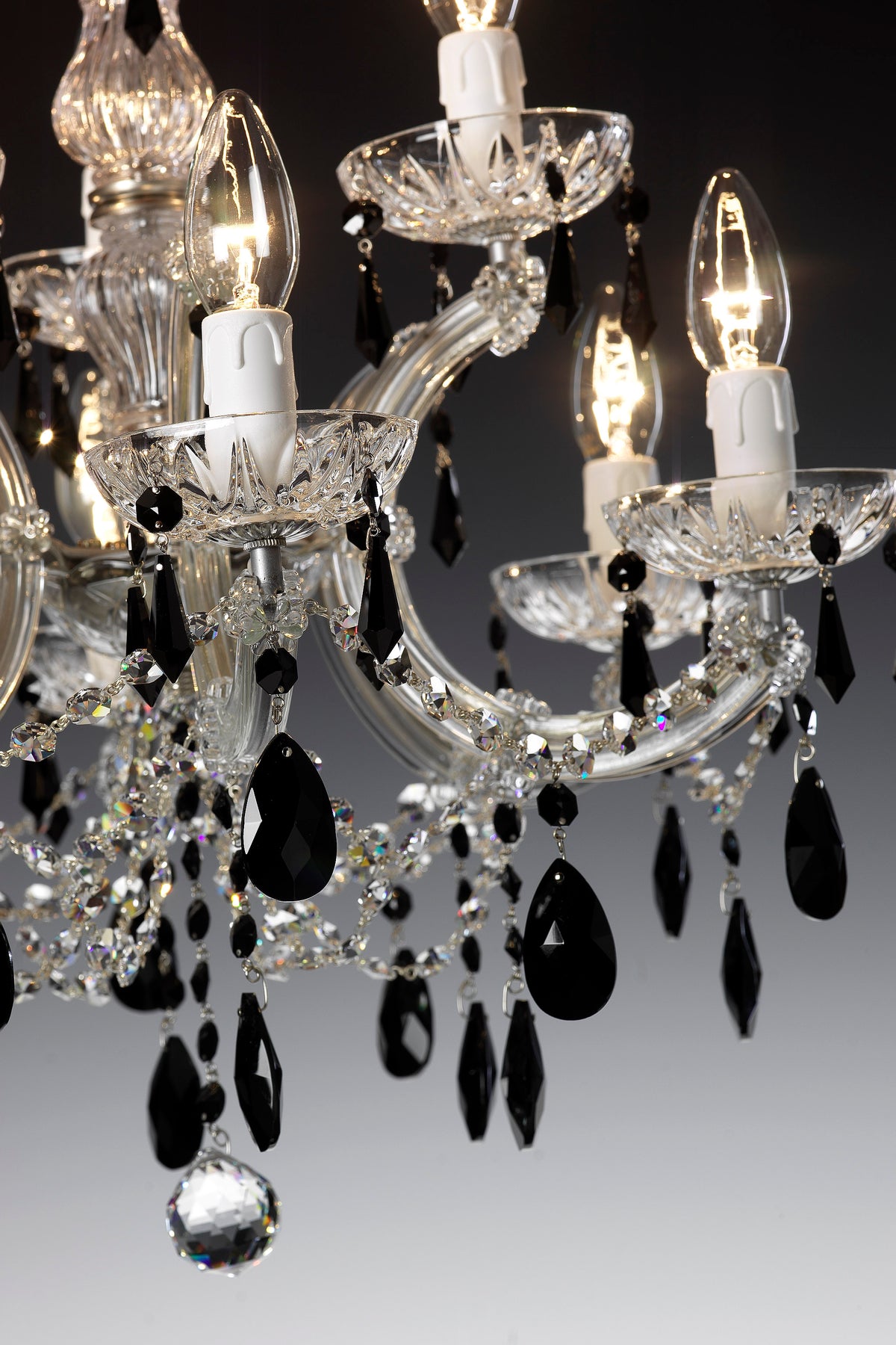 Onyx Opulence Chandelier - Modern Neoclassical Design with Jet Black Crystal Pendants