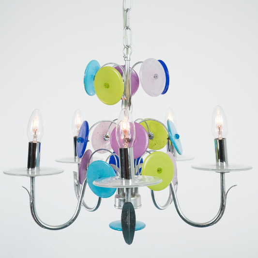 Celestial Murano Chandelier (Blue) - Modernist Style with Handcrafted Colored Glass Discs