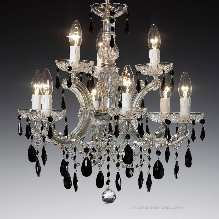 Onyx Opulence Chandelier with Jet Black Crystal Pendants in Modern Neoclassical Style