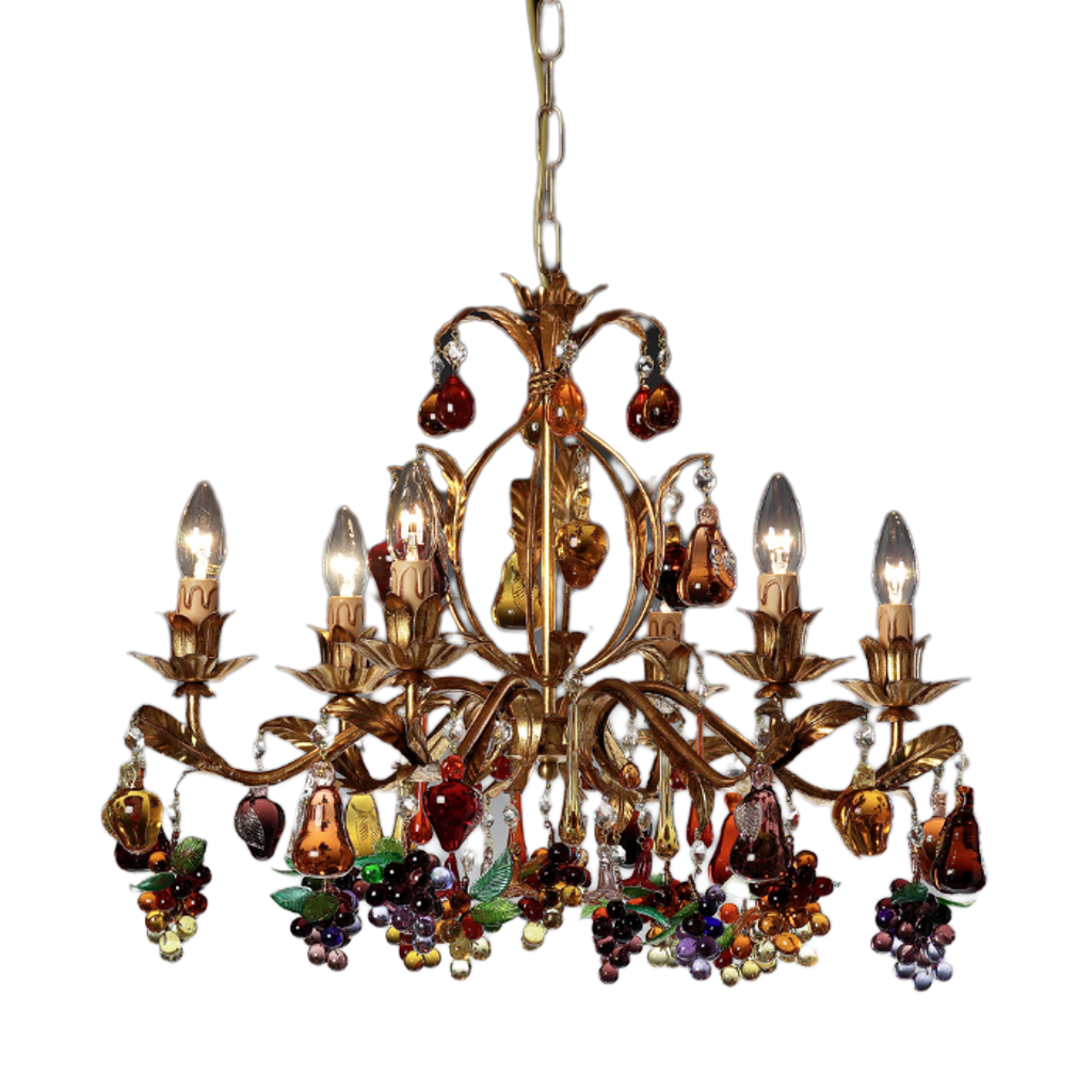 Venetian Vineyard Chandelier - Handcrafted Glass Fruit on Gold Frame