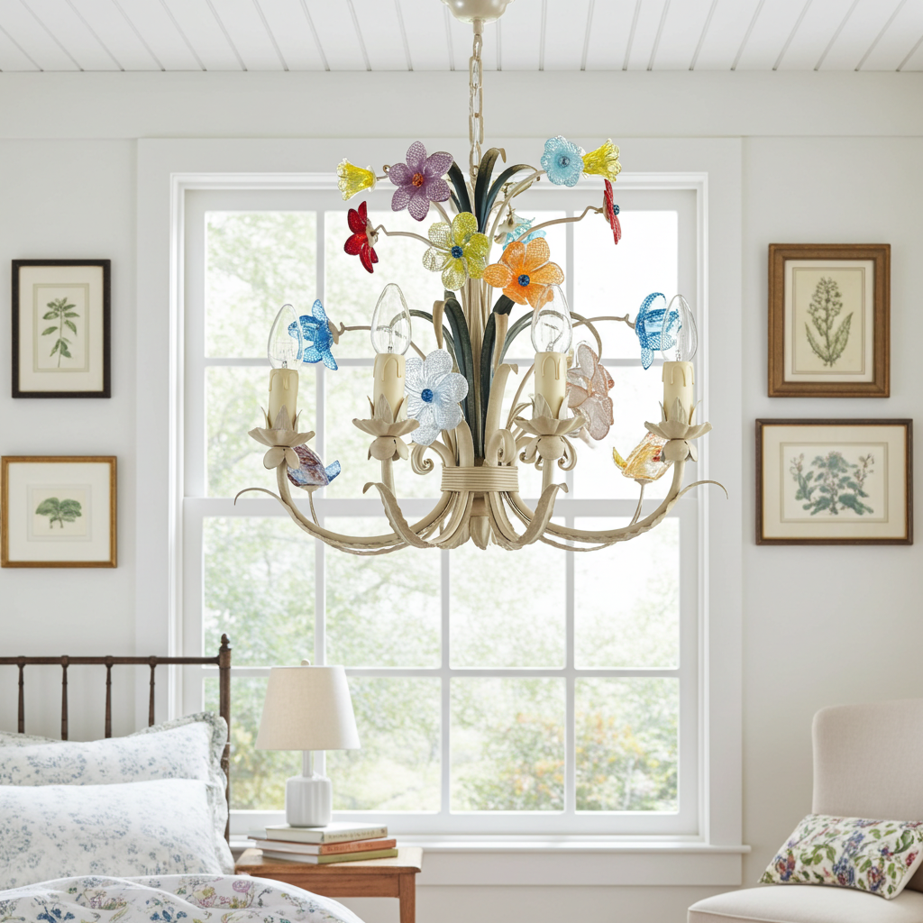 Birdsong Blossom Chandelier - Handcrafted Murano Glass Flowers and Birds