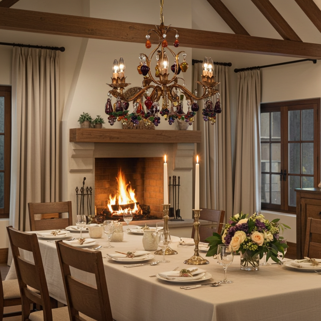 Venetian Vineyard Chandelier - Handcrafted Glass Fruit on Gold