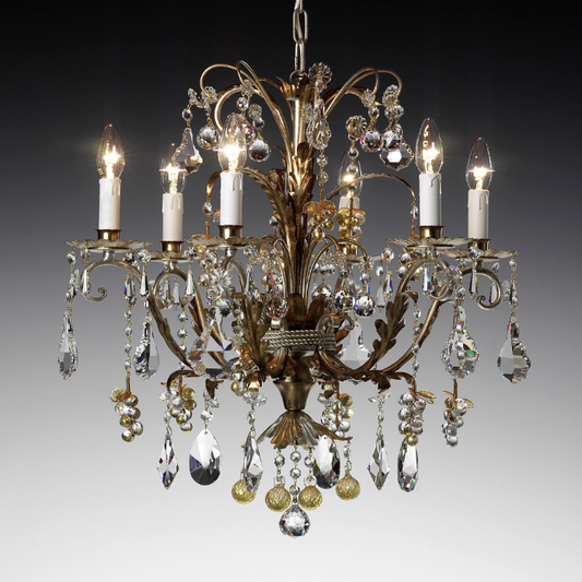 Antique Silver Diamond Brilliance Chandelier with Crystal and Gold Glass Accents