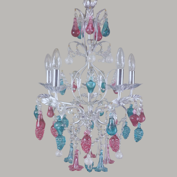 Emerald and Ruby Jewel Orchard Chandelier - Handcrafted Murano Glass Fruits