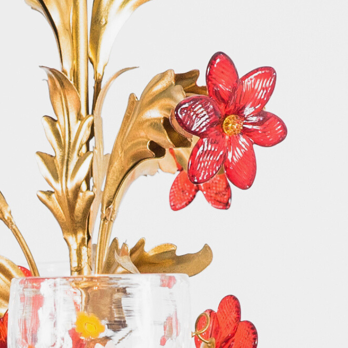 Blossom and Murrina Glass Chandelier (Ruby) - Gold Frame