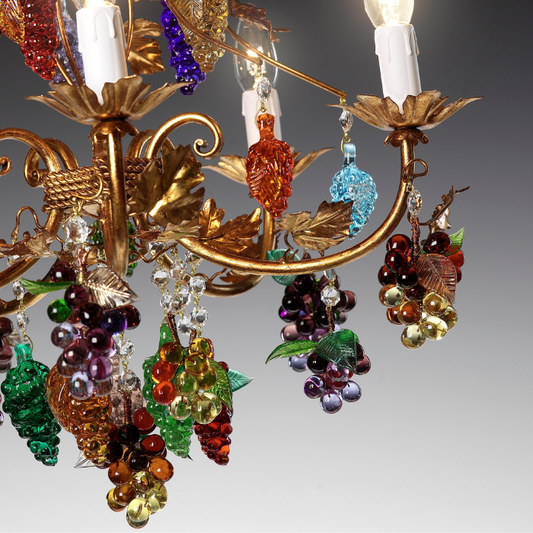 Grape Harvest Chandelier - Handcrafted Glass Fruit on Gold Frame