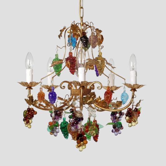 Murano glass chandelier with colourful glass ornaments