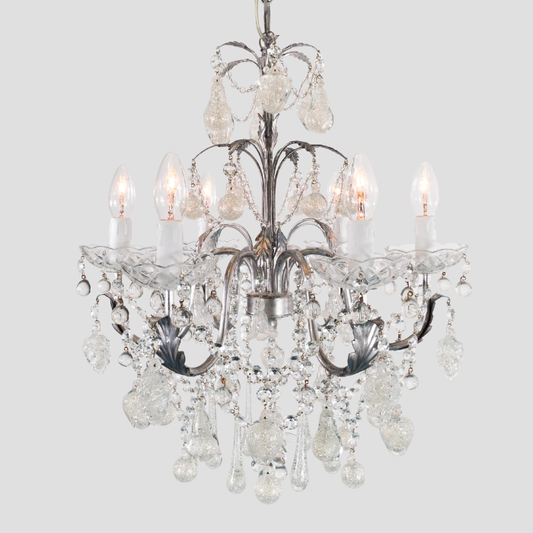 Silver Elegance Glass Chandelier - Handcrafted Glass Fruits and Crystal Chains