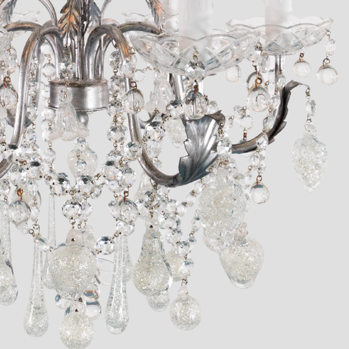 Silver Elegance Glass Chandelier - Handcrafted Glass Fruits and Crystal Chains