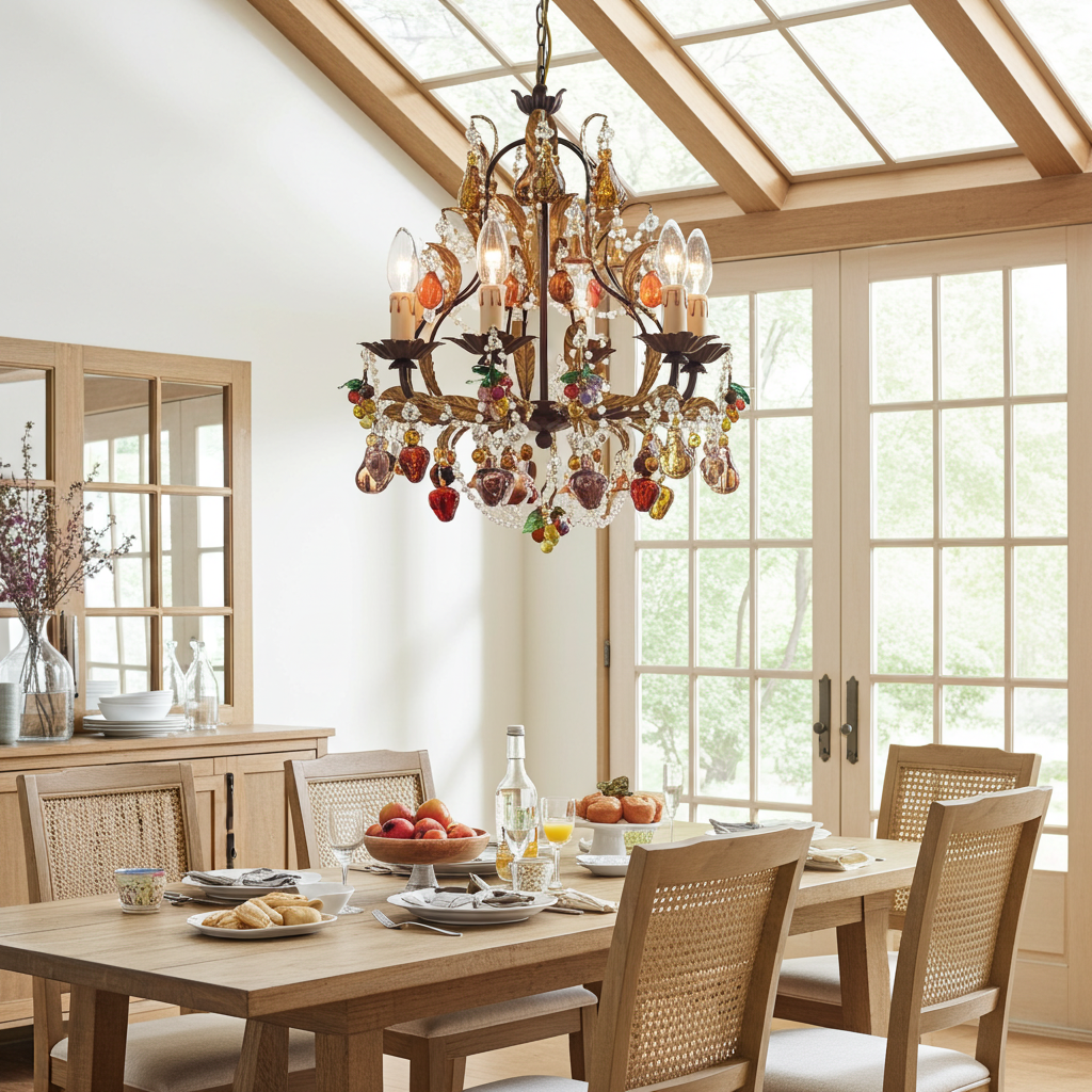 Amber Orchard Glass Chandelier - Handcrafted Murano Glass Fruits